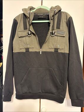 Supply and Demand Men's Two-Tone Olive and Black Zip-Up Hoodie